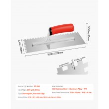 Tile Tools Stainless Steel Squared Notch Tile Trowel 10.9x4.4in Pro Grade