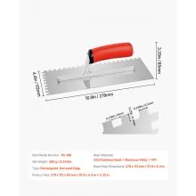 Tile Tools Stainless Steel Squared Notch Tile Trowel 10.9x4.4in Pro Grade