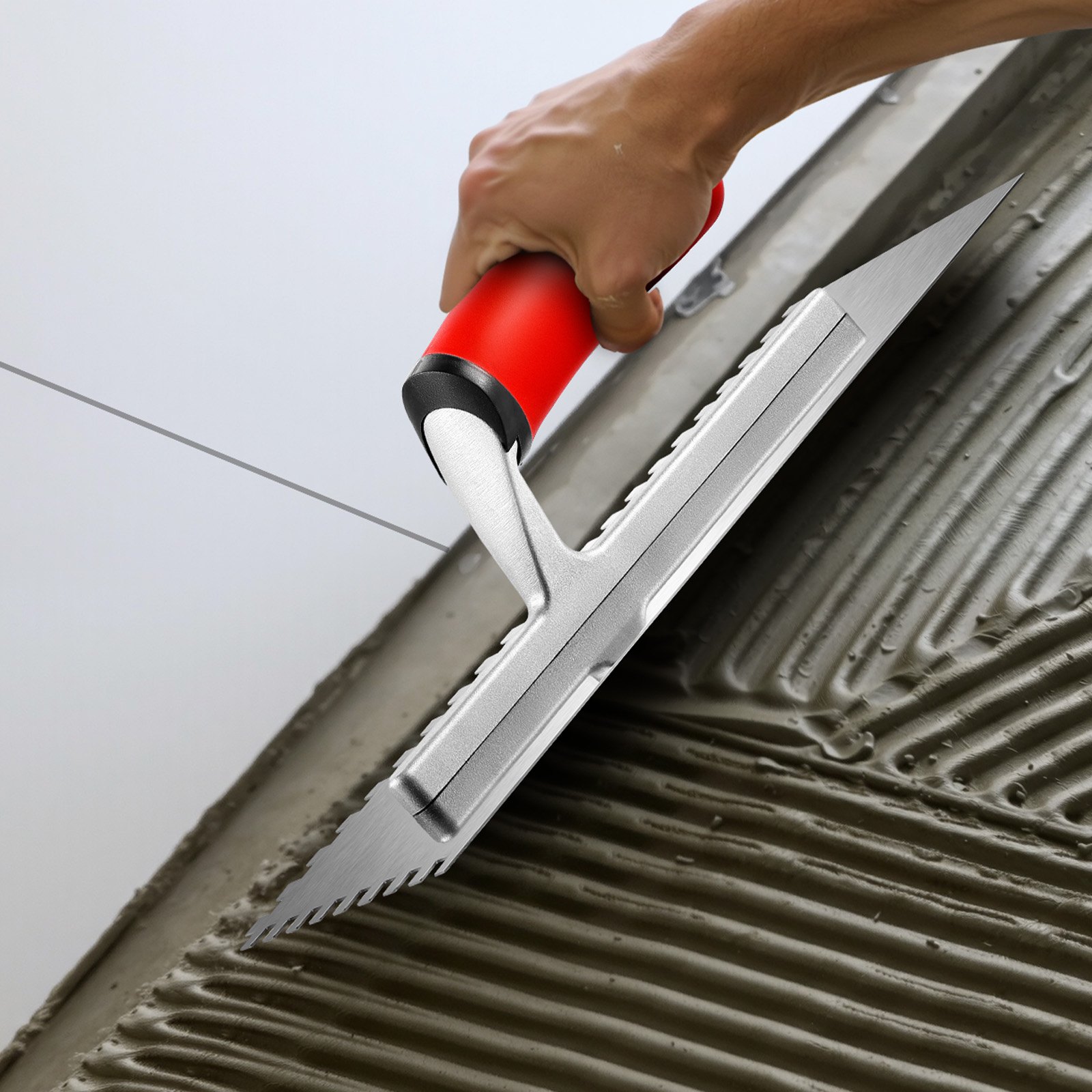VEVOR Tile Tools, Stainless Steel Squared Notch Tile and Flooring Trowel, 10.9 x 4.4 in Pro Grade Drywall Tool, Ergonomic Rubber Grip Comfort Handle, for Apply, Spread, Flatten, Smooth, Polish