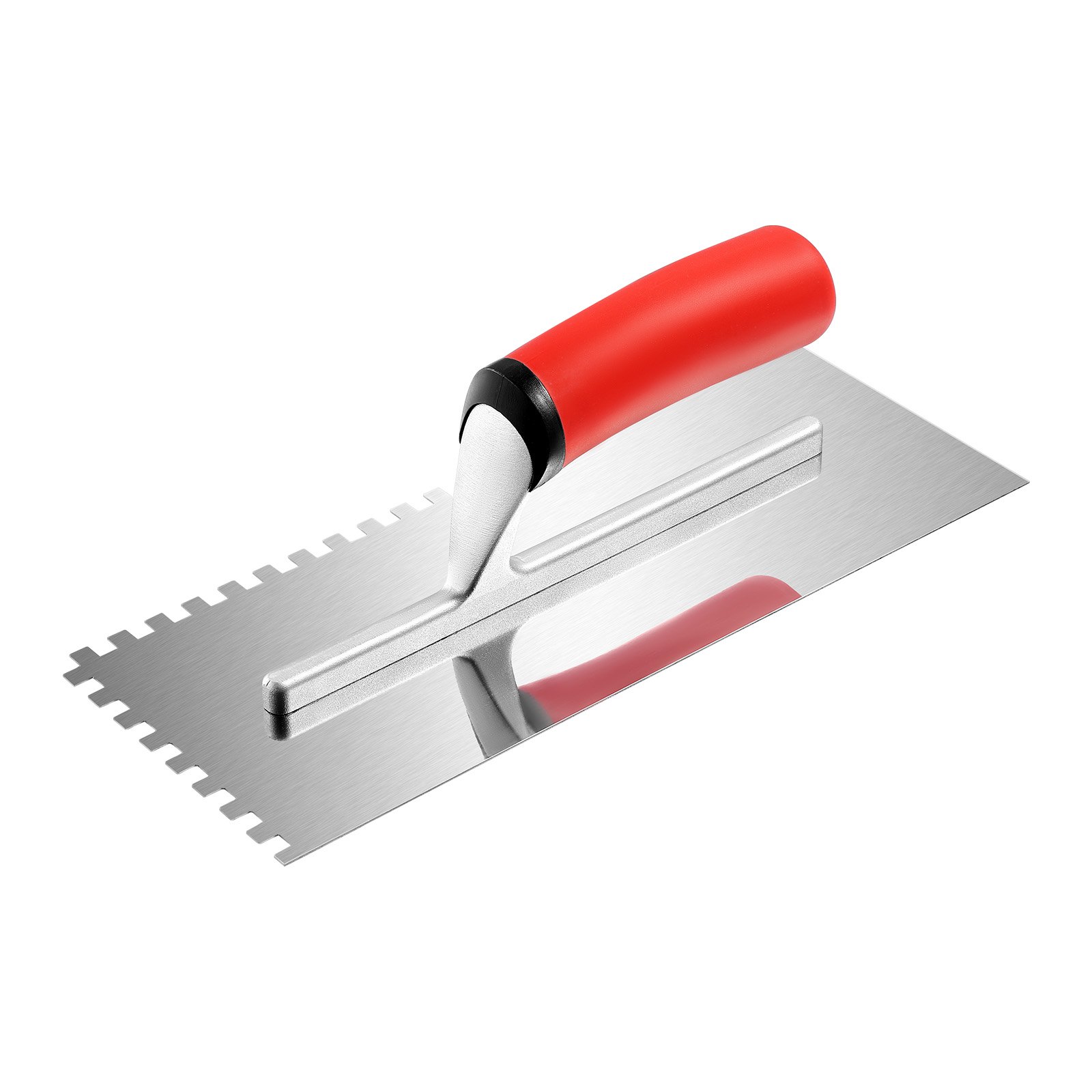 VEVOR Tile Tools, Stainless Steel Squared Notch Tile and Flooring Trowel, 10.9 x 4.4 in Pro Grade Drywall Tool, Ergonomic Rubber Grip Comfort Handle, for Apply, Spread, Flatten, Smooth, Polish