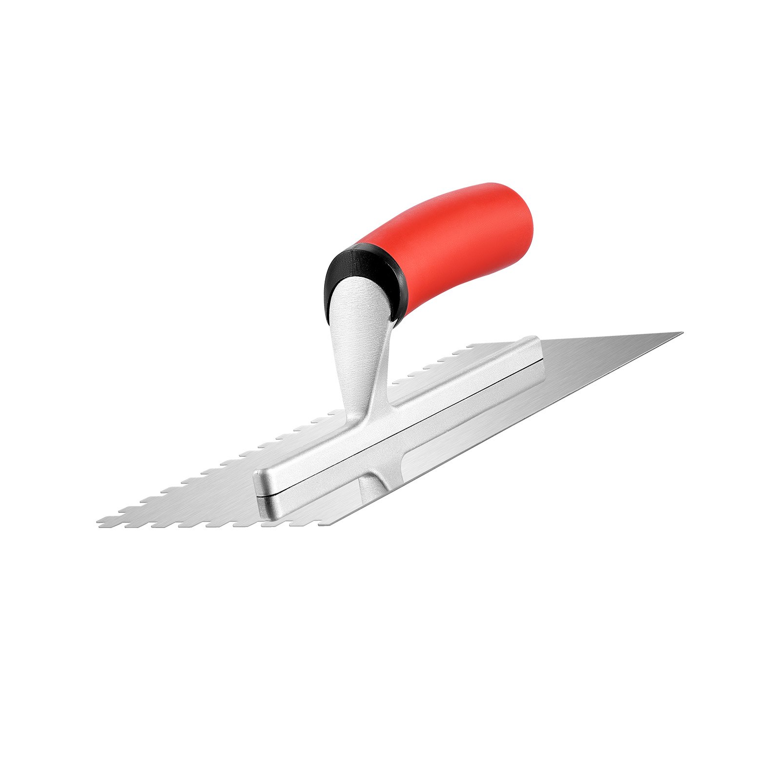 VEVOR Tile Tools, Stainless Steel Squared Notch Tile and Flooring Trowel, 10.9 x 4.4 in Pro Grade Drywall Tool, Ergonomic Rubber Grip Comfort Handle, for Apply, Spread, Flatten, Smooth, Polish