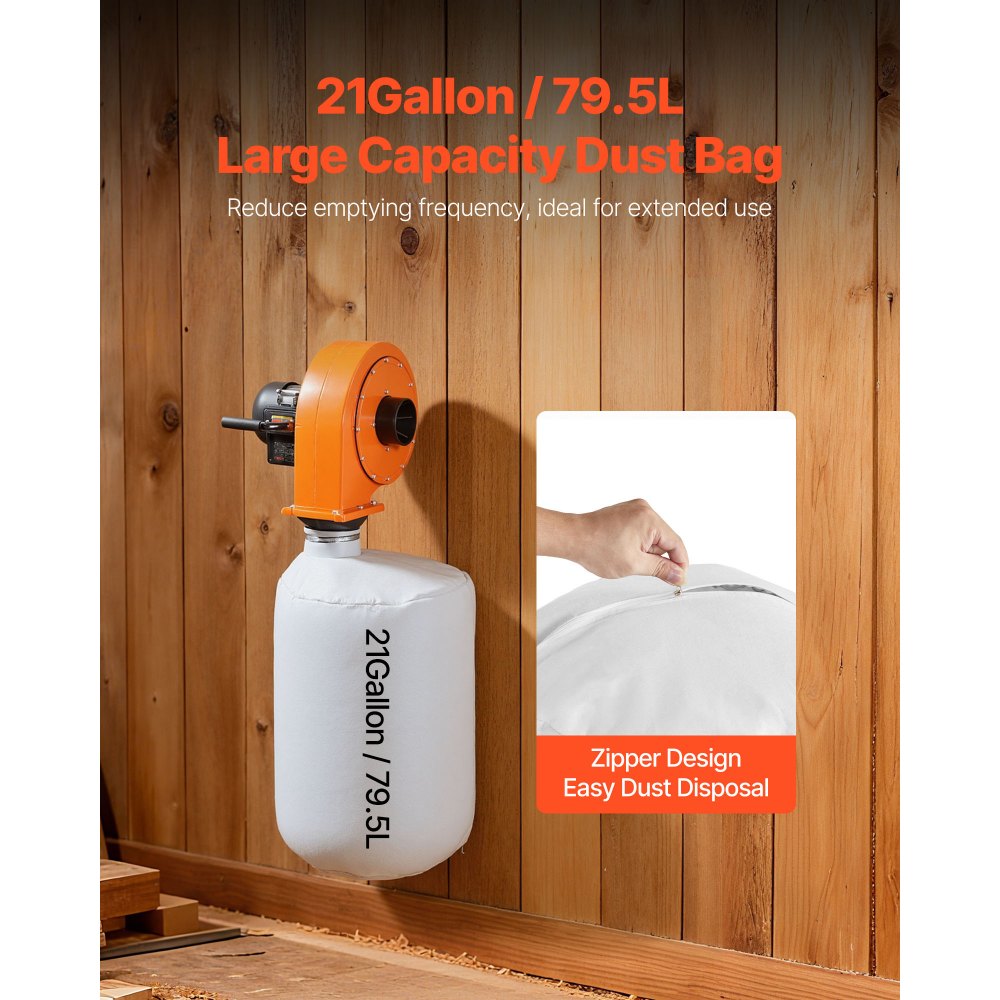 VEVOR Dust Collector, Wall Mount Dust Collector 1 HP, 560 CFM Woodworking Dusts Collectors with 2.5 Micron Dusts Collectors Bag, Sawdust Collector for Woodworking/Workshop, Industrial Factories