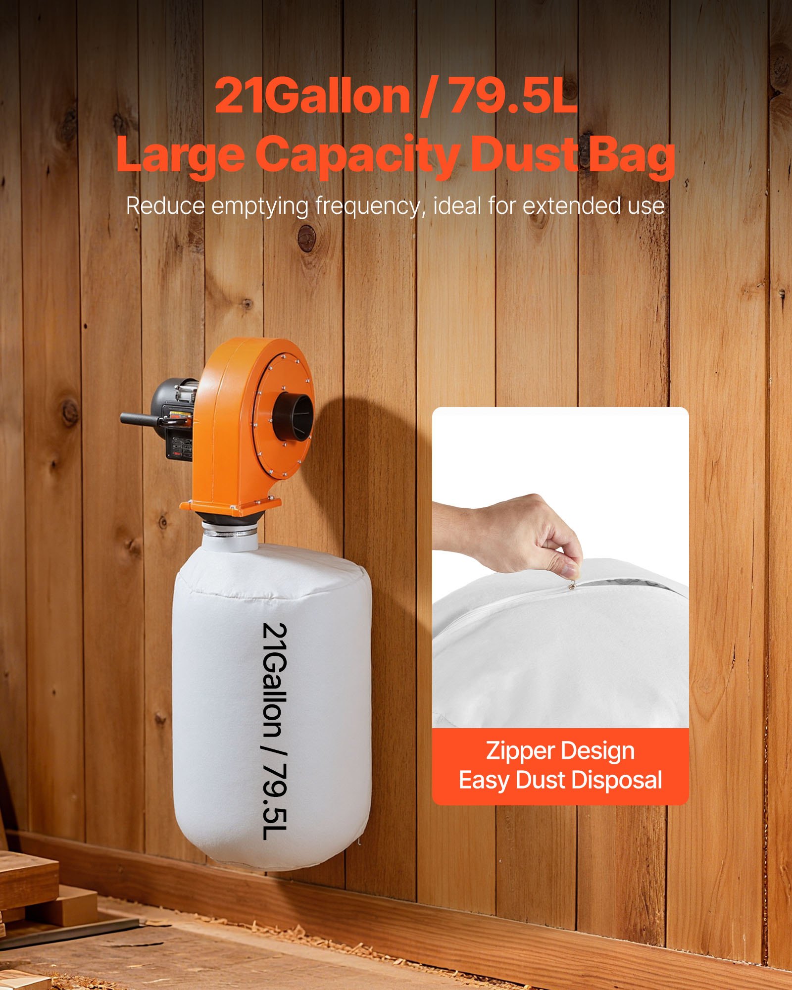 VEVOR Dust Collector, Wall Mount Dust Collector 1 HP, 560 CFM Woodworking Dusts Collectors with 2.5 Micron Dusts Collectors Bag, Sawdust Collector for Woodworking/Workshop, Industrial Factories