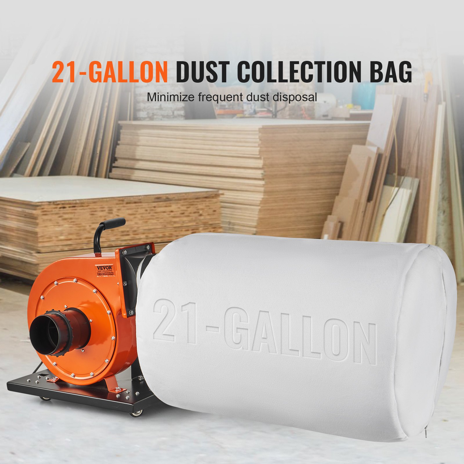 VEVOR Dust Collector, 781.54 m³/h Air Flow, Rolling Dust Collector with 80-Liter Dust Collection Bag, 2.5 Micron Bag Filtration, Industrial Workshop Mobile Wood Dust Container with Handle and Wheels