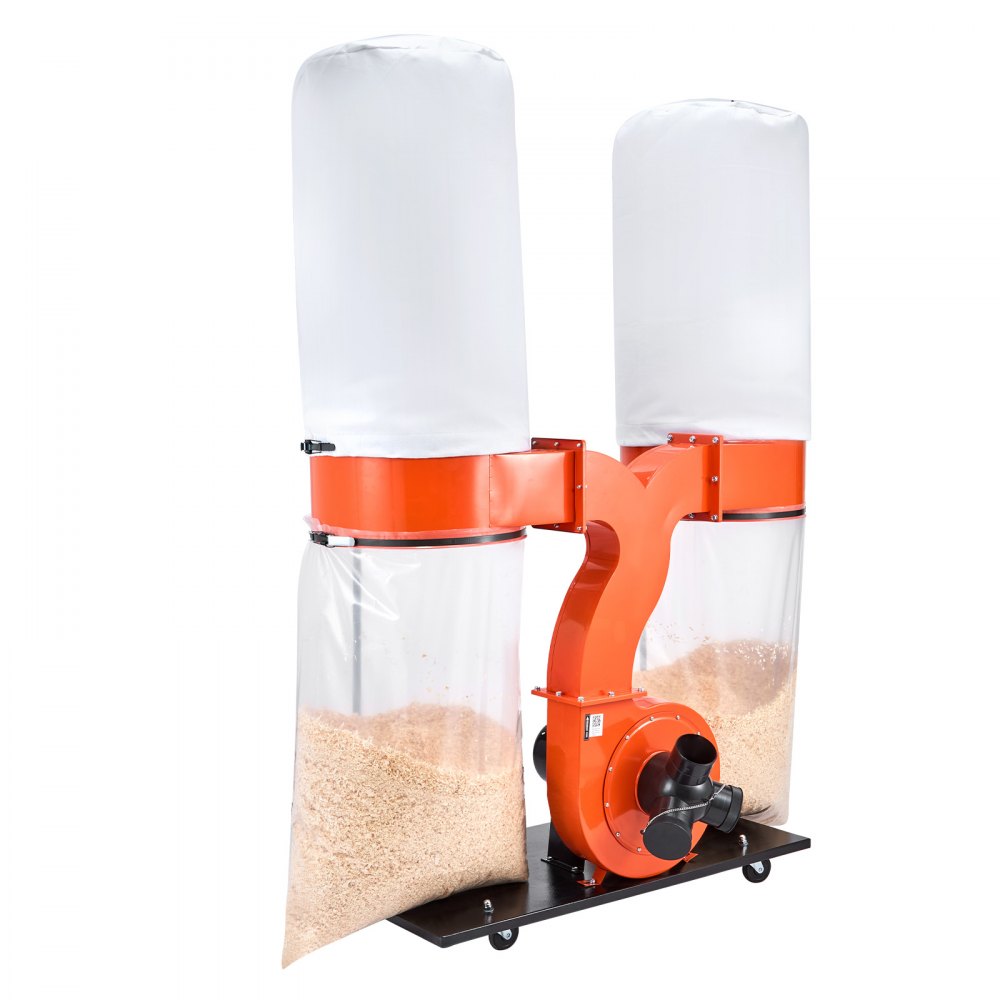 VEVOR Dust Collector, 1550 CFM 2.5 Micron Vortex Cone Dust Collectors, 3.0HP Sawdust Collection System with Two 132.5L Dusts Collector Bags & Two 159L Filter Bags, 2800 RPM, Non-Woven Fabric