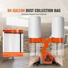 VEVOR Dust Collector, 3HP 1550 CFM Air Flow, Rolling Dual Dust Collector with 94-Gallon Large Dust Collection Bag, 2.5 Micron Bag Filtration, Industrial Workshop Mobile Wood Dust Container with Wheels
