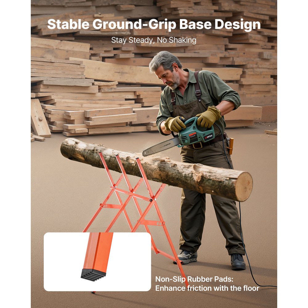 VEVOR Saw Horses, Folding Work Horses, 117.9 kg (260 lbs) Load Capacity Sawhorse with Heavy Duty Legs, Adjustable Height Saw Horse with Non-Slip Foot Pads, for Woodworking, Carpenters & Contractors