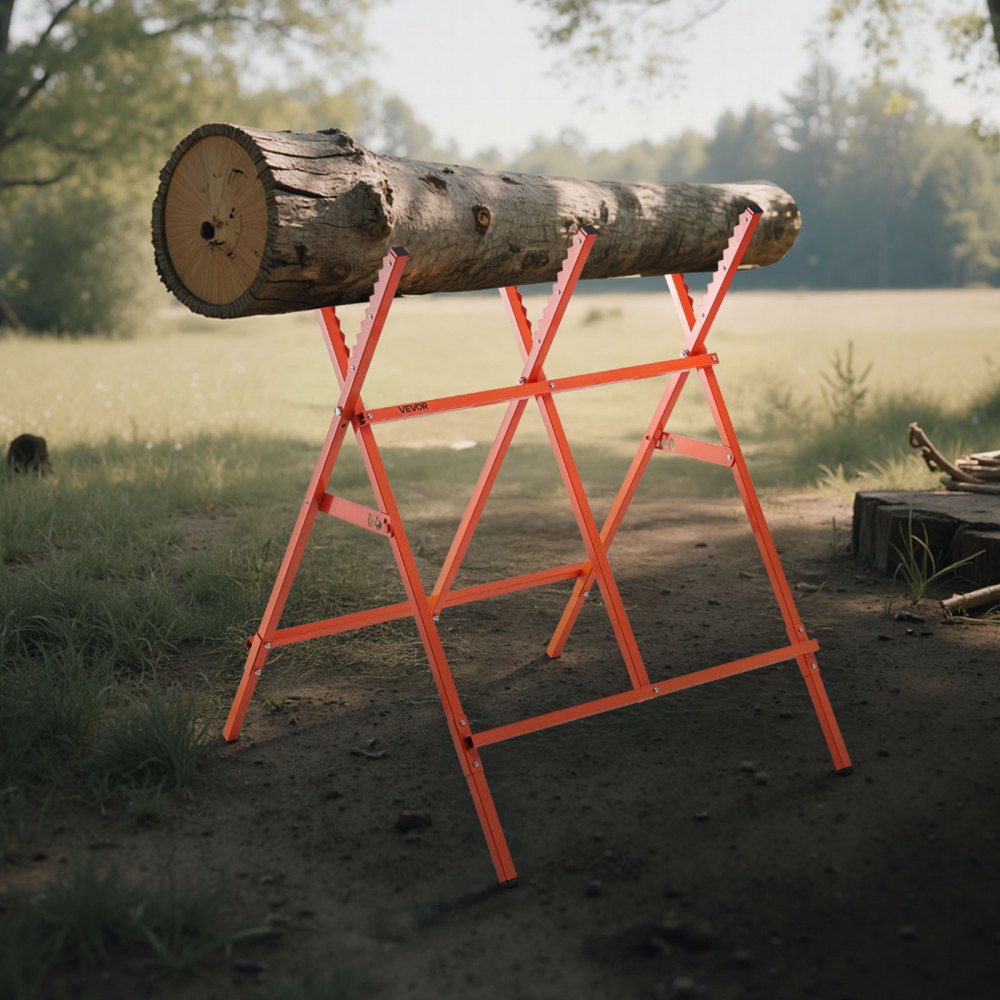 VEVOR Saw Horses, Folding Work Horses, 117.9 kg (260 lbs) Load Capacity Sawhorse with Heavy Duty Legs, Adjustable Height Saw Horse with Non-Slip Foot Pads, for Woodworking, Carpenters & Contractors