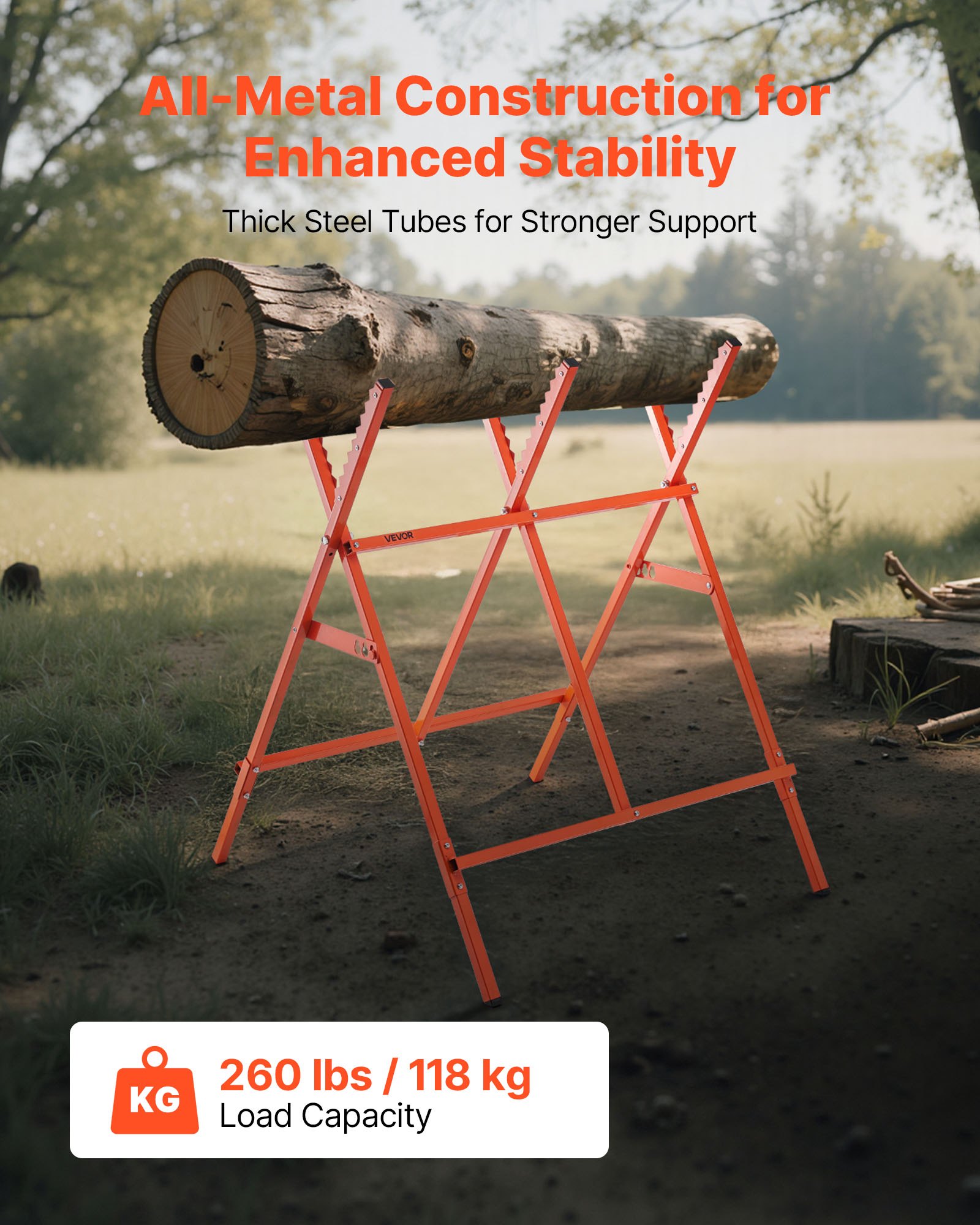 VEVOR Saw Horses, 2 Pack Folding Work Horses, 260 lbs Load Capacity Sawhorse with Heavy Duty Legs, Adjustable Height Saw Horse with Non-Slip Foot Pads, for Woodworking, Carpenters & Contractors