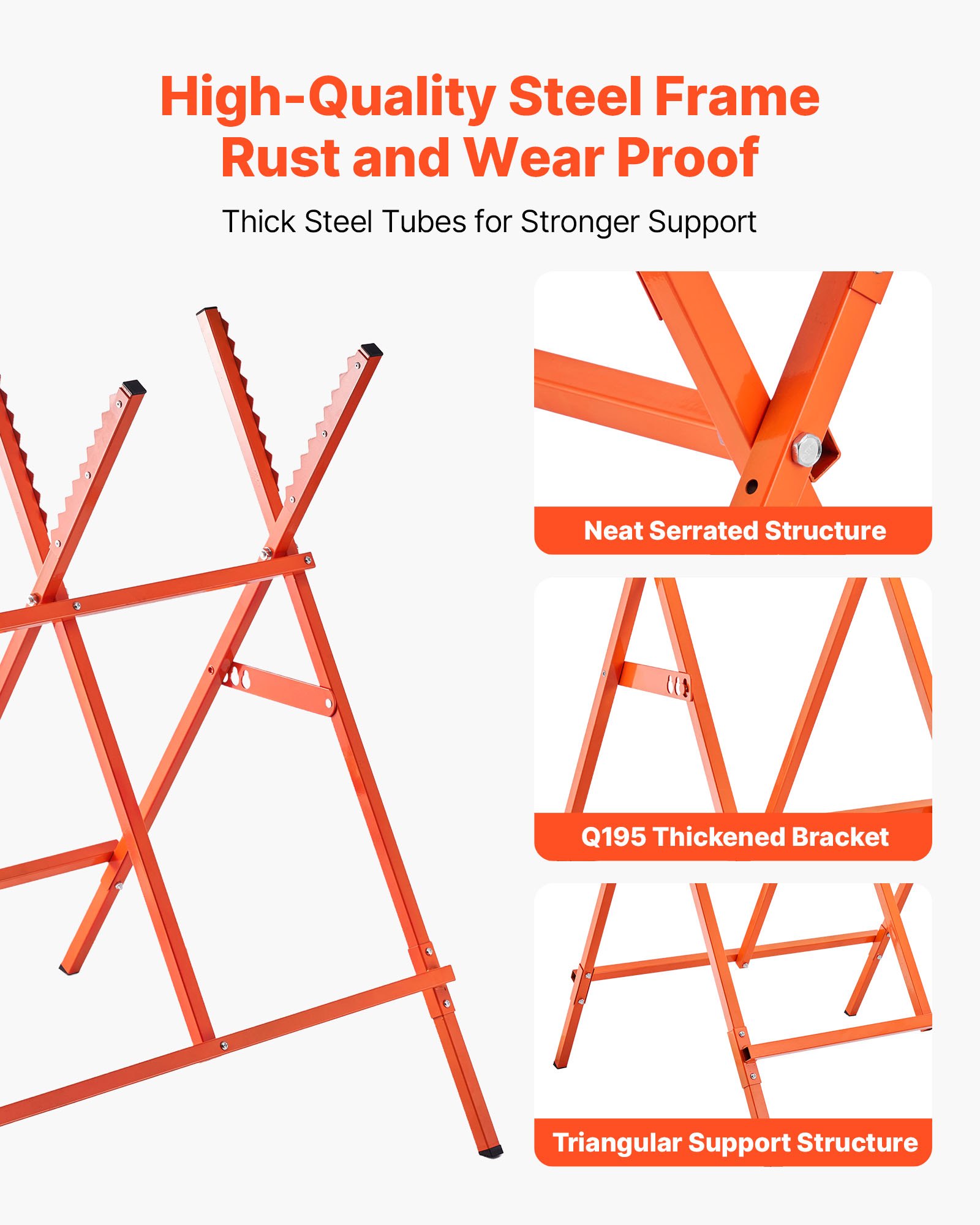 VEVOR Saw Horses, 2 Pack Folding Work Horses, 260 lbs Load Capacity Sawhorse with Heavy Duty Legs, Adjustable Height Saw Horse with Non-Slip Foot Pads, for Woodworking, Carpenters & Contractors