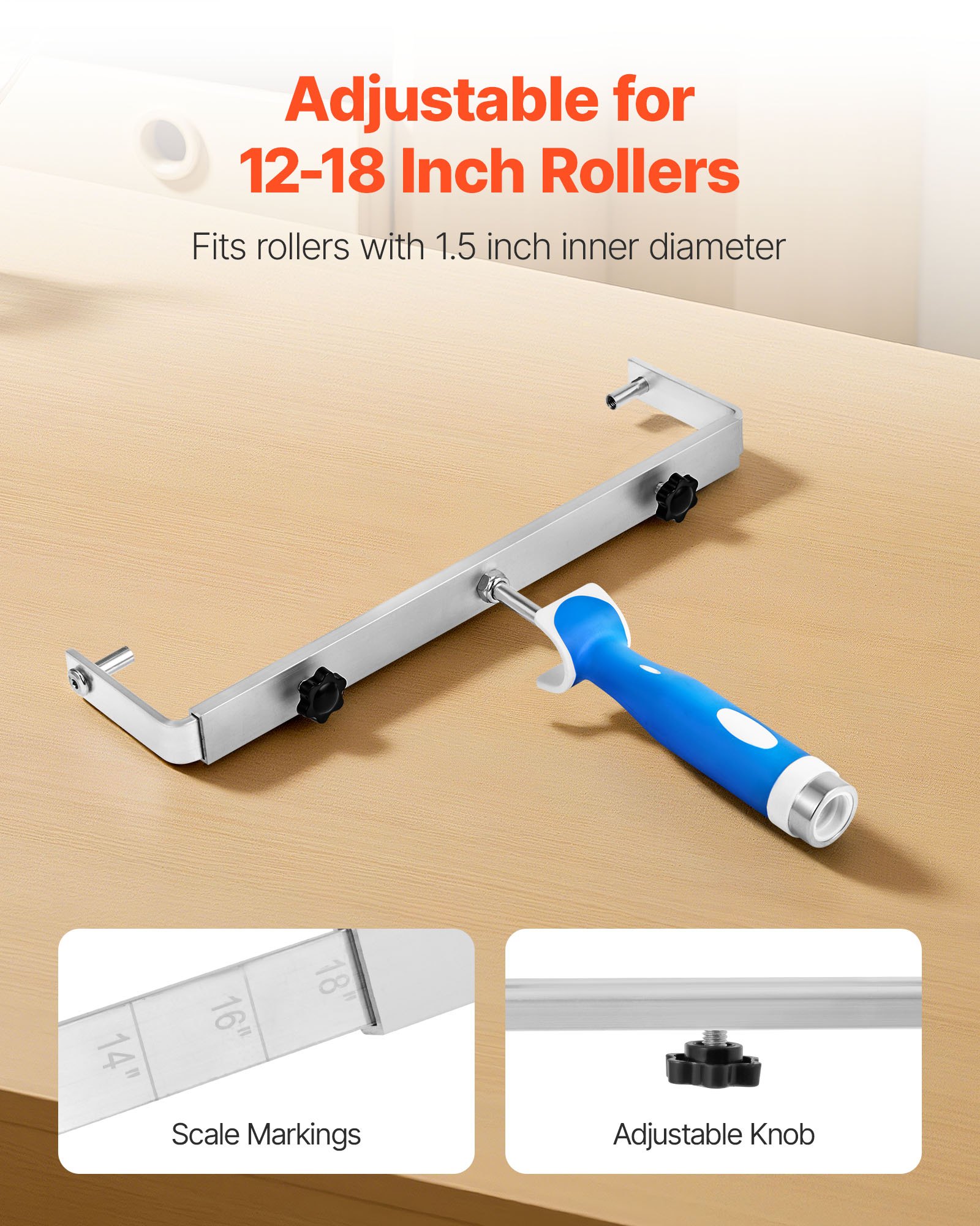 VEVOR 18 Inch Paint Roller Frame, 12-18 in Adjustable Frame with Marked Scale, Lightweight Painting Supplies for Wall House Homes, Metal Roller Tool for Large-Scale Painting Projects, Blue & Silver