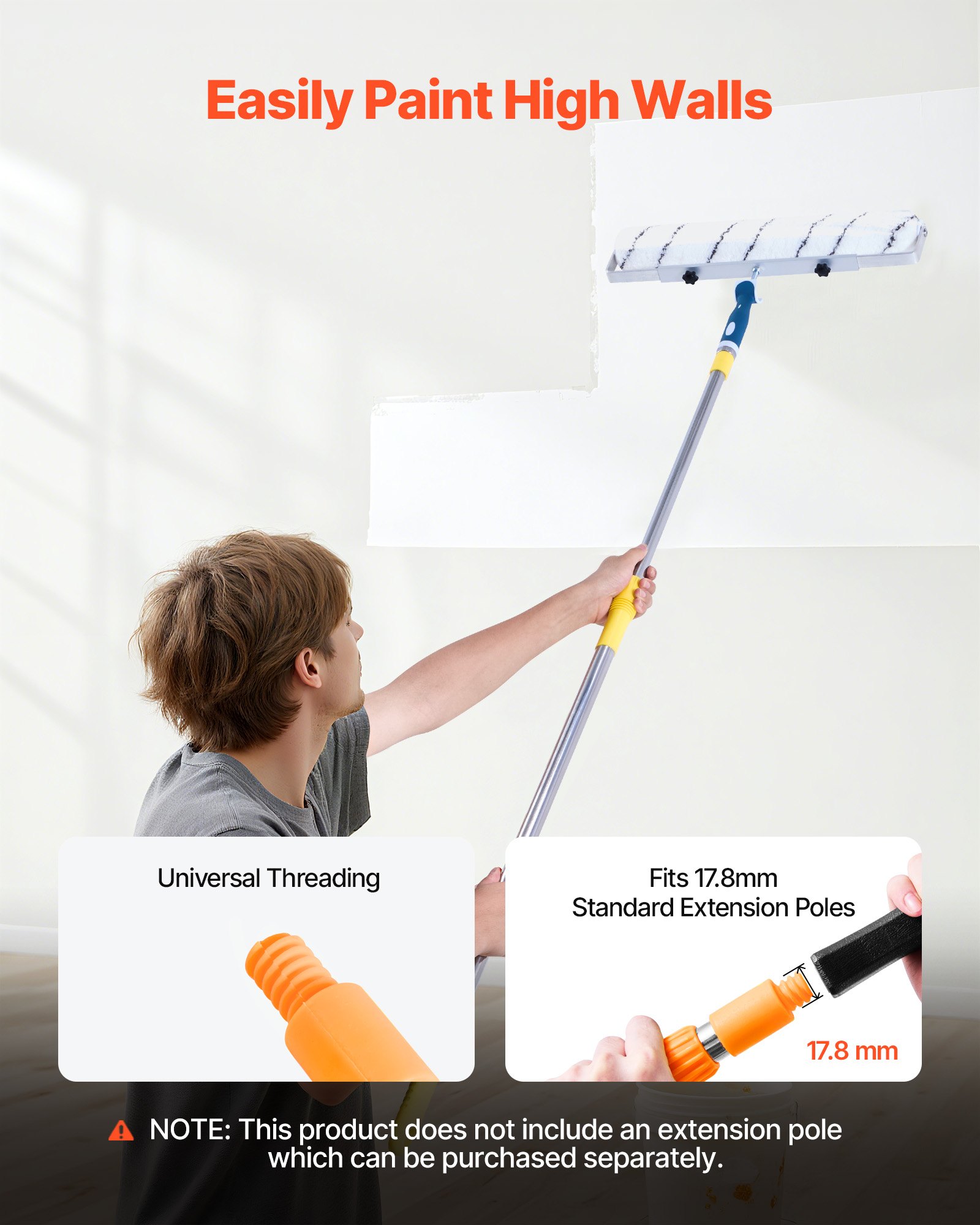 VEVOR 18 Inch Paint Roller Frame, 12-18 in Adjustable Frame with Marked Scale, Lightweight Painting Supplies for Wall House Homes, Metal Roller Tool for Large-Scale Painting Projects, Blue & Silver