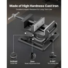 VEVOR Tilting Vise, 4.25 Inch Jaw Width, Portable Drill Press Bench Vise, 0–90° Adjustable Tilt, Durable Cast Iron Construction, Workbench Vice for Woodworking, for Benchtops and Drill Presses, Black