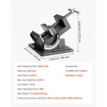 VEVOR Tilting Vise, 4.25 Inch Jaw Width, Portable Drill Press Bench Vise, 0–90° Adjustable Tilt, Durable Cast Iron Construction, Workbench Vice for Woodworking, for Benchtops and Drill Presses, Black