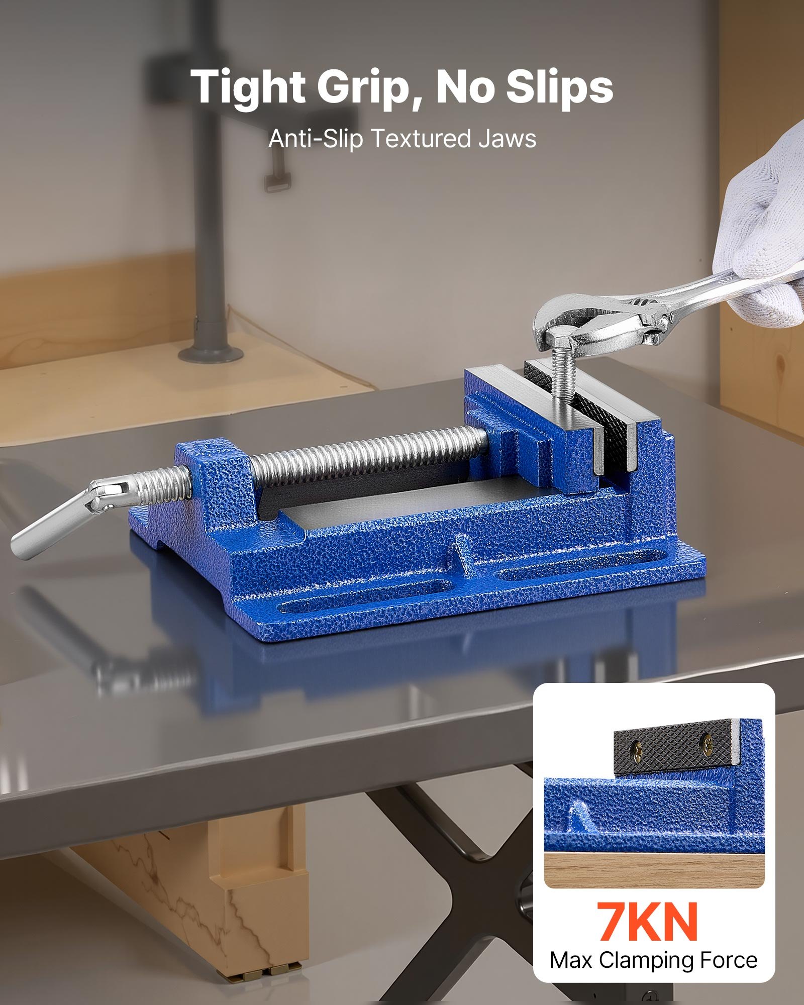 VEVOR Drill Press Vise, 4 Inch Jaw Width, Portable Bench Vise, Slotted Base for Easy Installation, Durable Cast Iron Construction, Workbench Vice, for Woodworking, Metalworking, Drilling, and Cutting