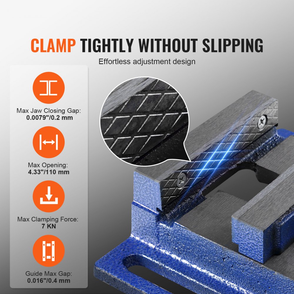 VEVOR Drill Press Vise, 4 inch Heavy-duty Bench Vise, Low-profile Drill Press Vice, 6.6" Jaw Width, 4.33" Jaw Opening, Vise for Drill, Mill, Woodwork, Machinery Maintenance