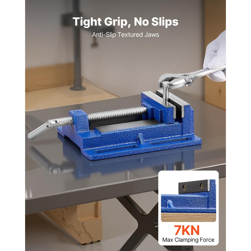VEVOR Drill Press Vise, 6 Inch Jaw Width, Portable Bench Vise, Slotted Base for Easy Installation, Durable Cast Iron Construction, Workbench Vice, for Woodworking, Metalworking, Drilling, and Cutting