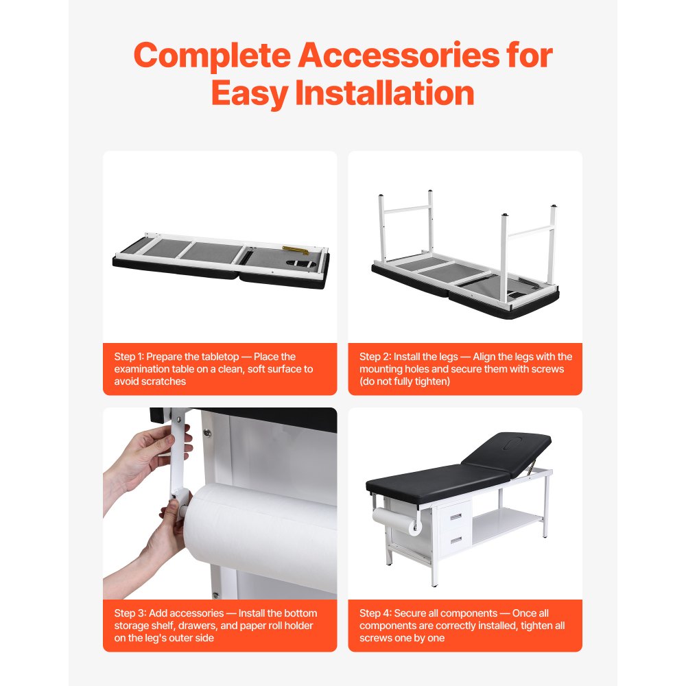 VEVOR Medical Exam Table, Medical Examination Bed & Adjustable Backrest, Physical Therapy Exam Table with Drawers, Storage Shelf, Paper Roll Dispenser for Hospital Clinic Rehab Centers，227kg Loading