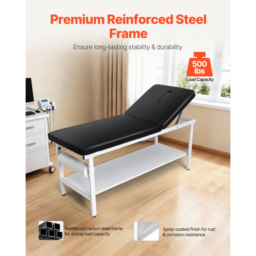 VEVOR Medical Exam Table, 500LBS Loading Medical Examination Bed with 0°–40° Adjustable Backrest, Physical Therapy Exam Table with Storage Shelf & Paper Roll Dispenser for Hospital Clinic Rehab Center