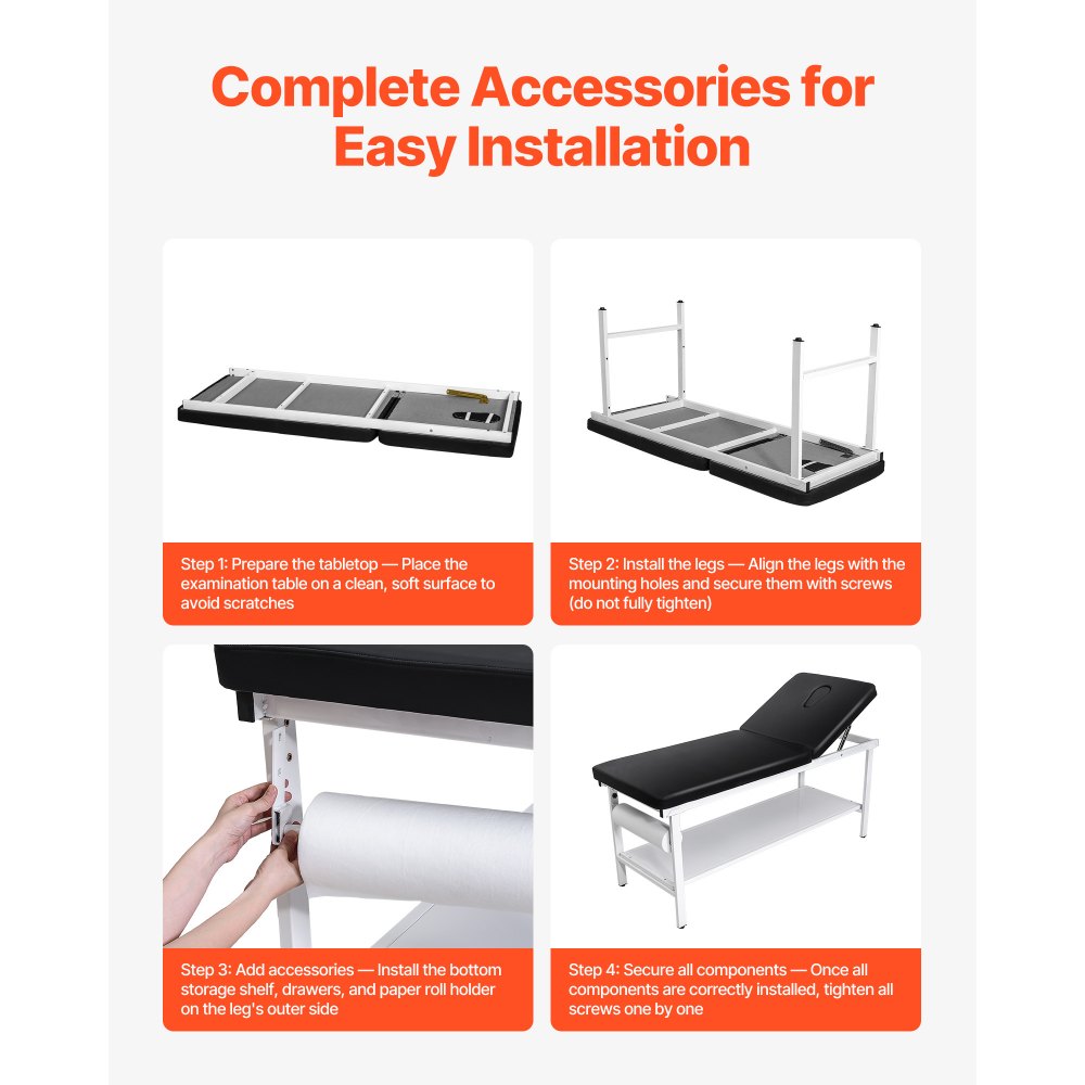 VEVOR Medical Exam Table, 500LBS Loading Medical Examination Bed with 0°–40° Adjustable Backrest, Physical Therapy Exam Table with Storage Shelf & Paper Roll Dispenser for Hospital Clinic Rehab Center