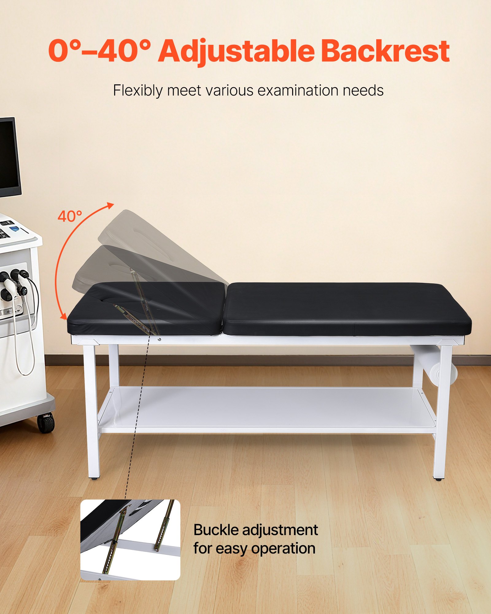 VEVOR Medical Exam Table, 500LBS Loading Medical Examination Bed with 0°–40° Adjustable Backrest, Physical Therapy Exam Table with Storage Shelf & Paper Roll Dispenser for Hospital Clinic Rehab Center