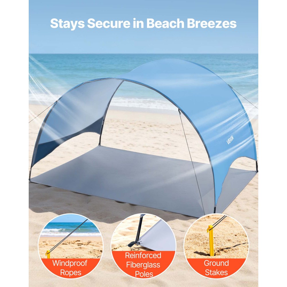 VEVOR Beach Tent Sun Shelter for 3 Person, UPF 50+ Protection, Portable Sun Shade Canopy with Carrying Bag & Ground Stakes, Lightweight and Easy Setup Beach Umbrella for Camping Fishing Outdoor Picnic