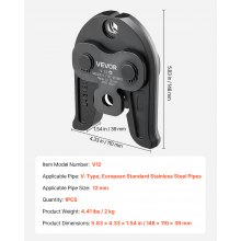 VEVOR V12 Pressing Jaw 12mm Press Jaw Suitable for V-Type Stainless Steel Pipes