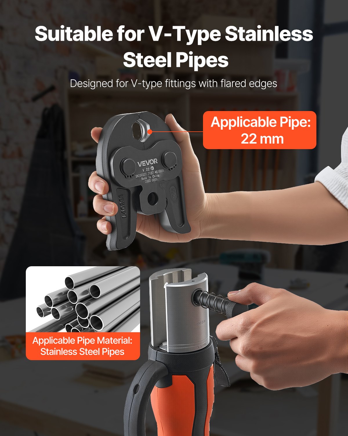 VEVOR V22 Pressing Jaw, 22mm Press Jaw for V-Type Stainless Steel Pipes, High-Strength Carburized Steel Crimping Jaws Compatible with Standard Press Tools