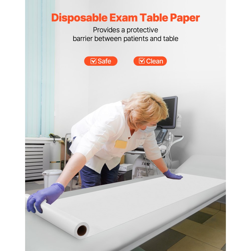 VEVOR Medical Exam Table Paper, 21" x 225 ft Smooth Barrier Cover Rolls(12 Pcs), Disposable Bed Table Sheet Cover, Ideal for Spas, Daycares, Doctors, Chiropractors, Examination & Massage Tables, White