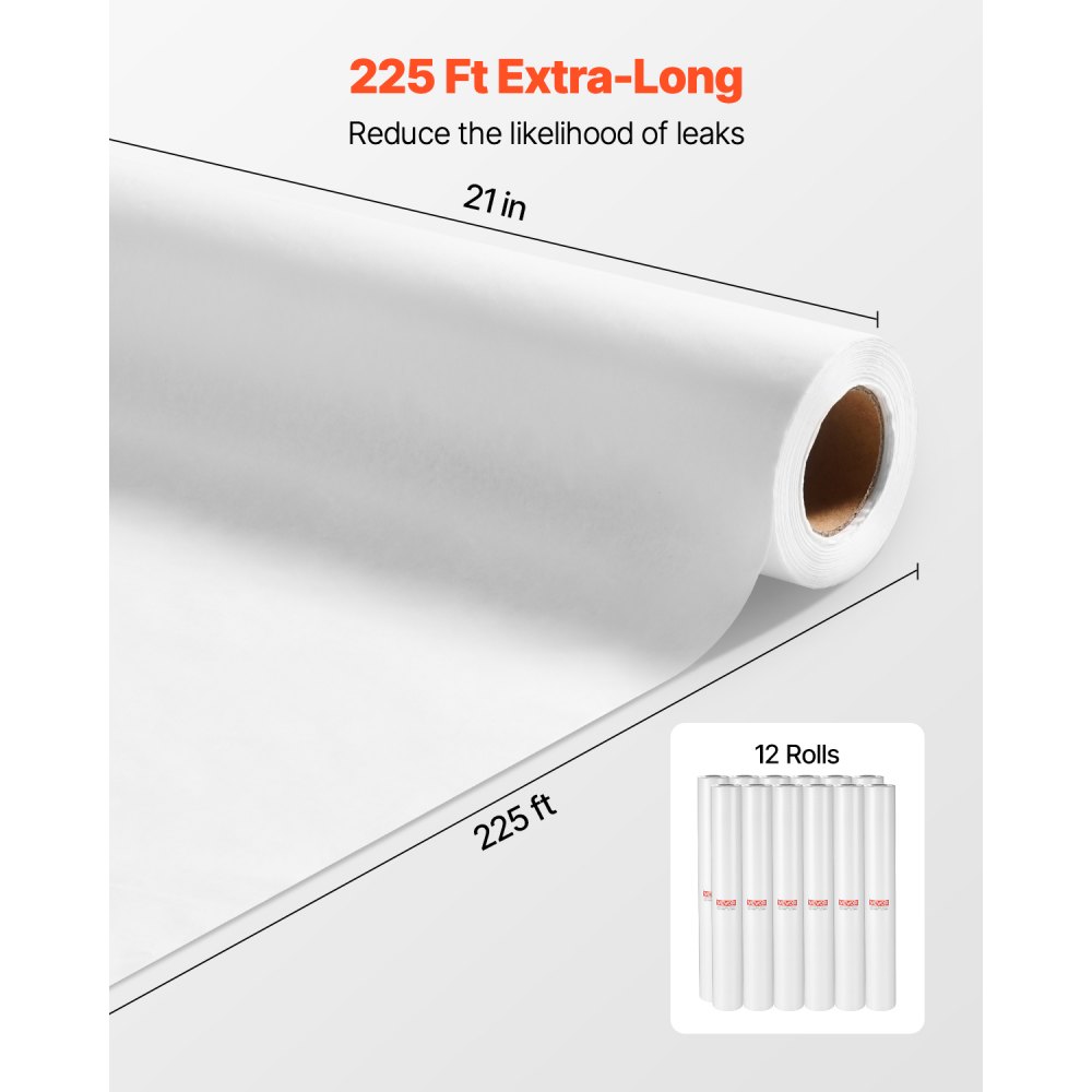 VEVOR Medical Exam Table Paper, 21" x 225 ft Smooth Barrier Cover Rolls(12 Pcs), Disposable Bed Table Sheet Cover, Ideal for Spas, Daycares, Doctors, Chiropractors, Examination & Massage Tables, White