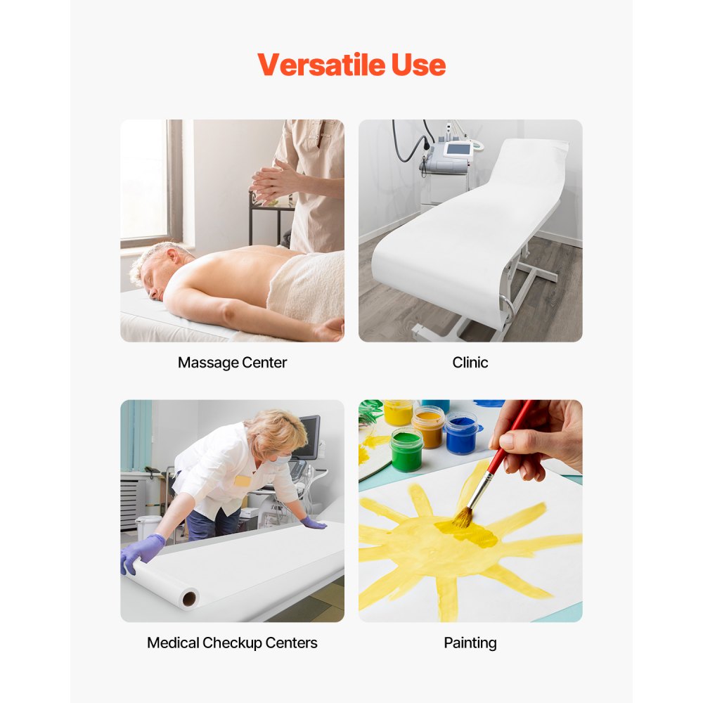 VEVOR Medical Exam Table Paper, 21" x 225 ft Smooth Barrier Cover Rolls(12 Pcs), Disposable Bed Table Sheet Cover, Ideal for Spas, Daycares, Doctors, Chiropractors, Examination & Massage Tables, White