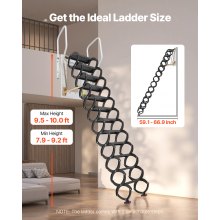Steel Attic Ladder Wall-Mounted 660LBS/299.4KG Capacity for 9.5-10 ft Ceilings