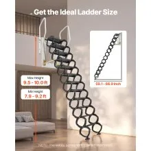 VEVOR Attic Ladder Wall-Mounted 660LBS/299.4KG Capacity for 9.5-10 ft Ceilings