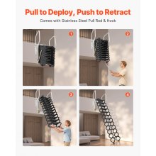 Steel Attic Ladder Wall-Mounted 660LBS/299.4KG Capacity for 9.5-10 ft Ceilings