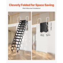Steel Attic Ladder Wall-Mounted 660LBS/299.4KG Capacity for 9.5-10 ft Ceilings