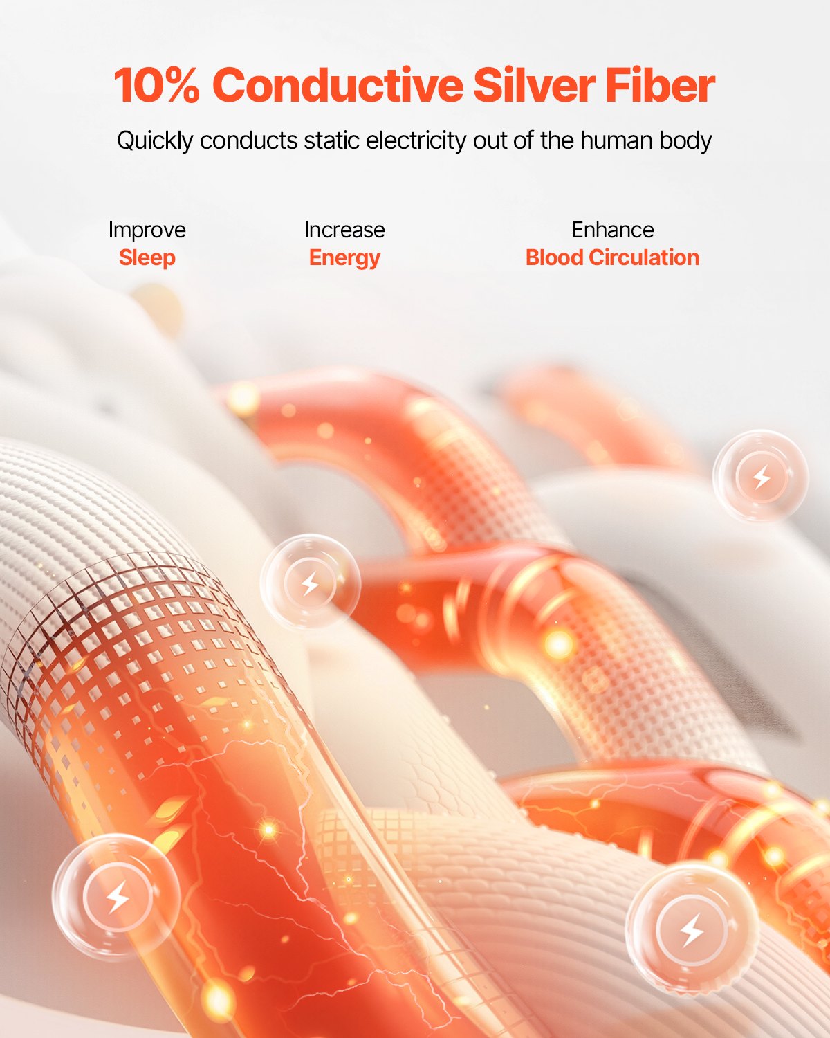 VEVOR Grounding Sheets, Queen Size, 90% Cotton + 10% Pure Silver Fiber, Earth Grounded Fitted Sheets, with Grounding Cord & Tester, for Improved Sleep & Wellness (Gray, Queen - 1524 x 2032 x 381 mm)