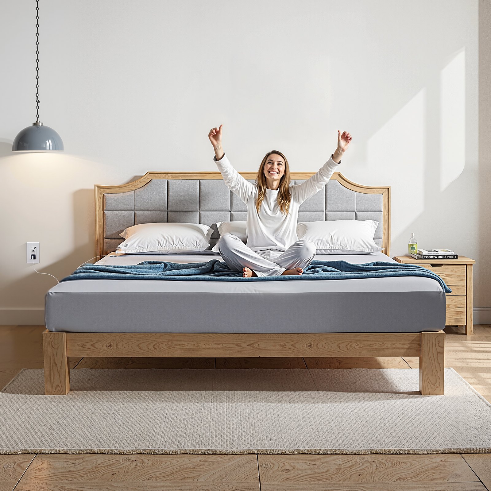 VEVOR Grounding Sheets, Queen Size, 90% Cotton + 10% Pure Silver Fiber, Earth Grounded Fitted Sheets, with Grounding Cord & Tester, for Improved Sleep & Wellness (Gray, Queen - 1524 x 2032 x 381 mm)