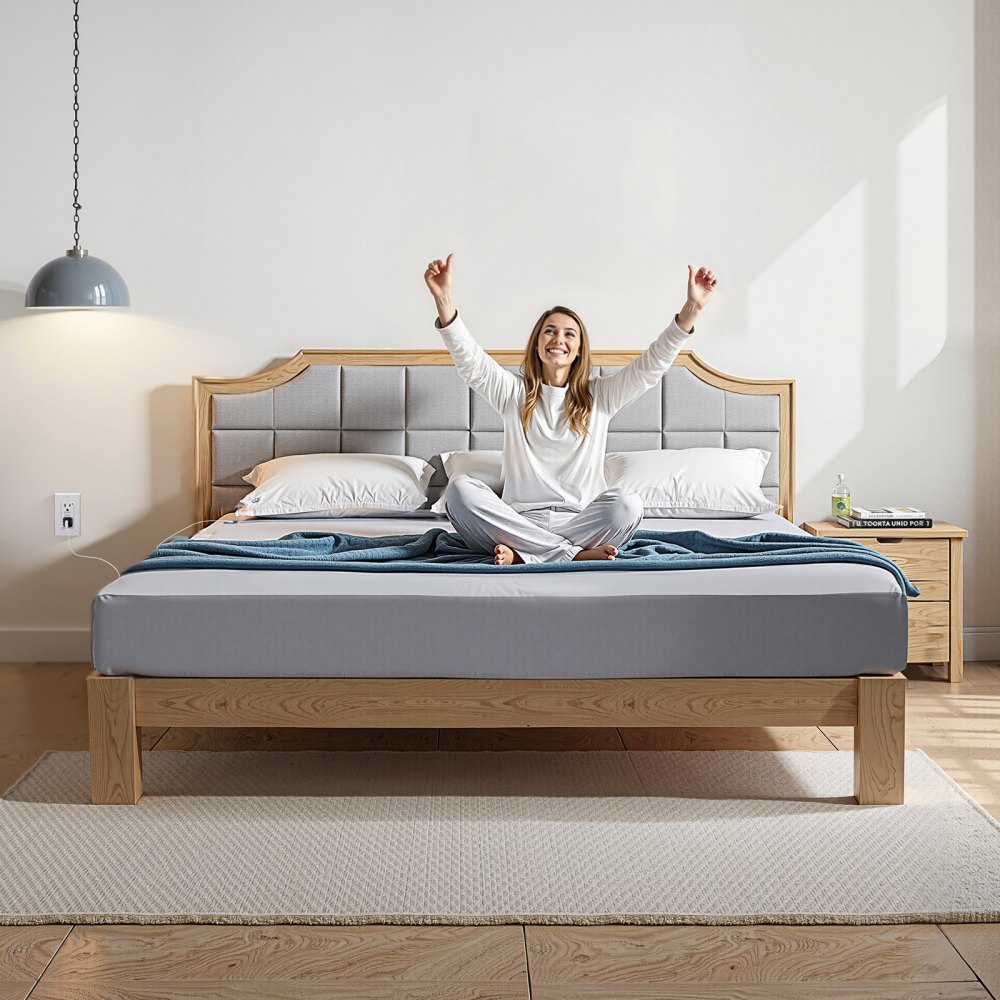 VEVOR Grounding Sheets, Queen Size, 95% Cotton + 5% Pure Silver Fiber, Earth Grounded Fitted Sheets, with Grounding Cord & Tester, for Improved Sleep & Wellness (Gray, Queen - 1524 x 2032 x 330.2 mm)