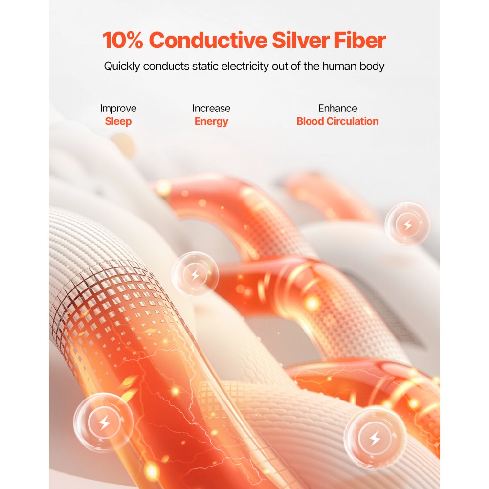 VEVOR Grounding Sheets, Queen Size, 90% Cotton + 10% Pure Silver Fiber, Earth Grounded Fitted Bed Sheets, with Grounding Cord & Tester, for Improved Sleep & Wellness (Gray, Queen - 1525 x 2030 x 5 mm)