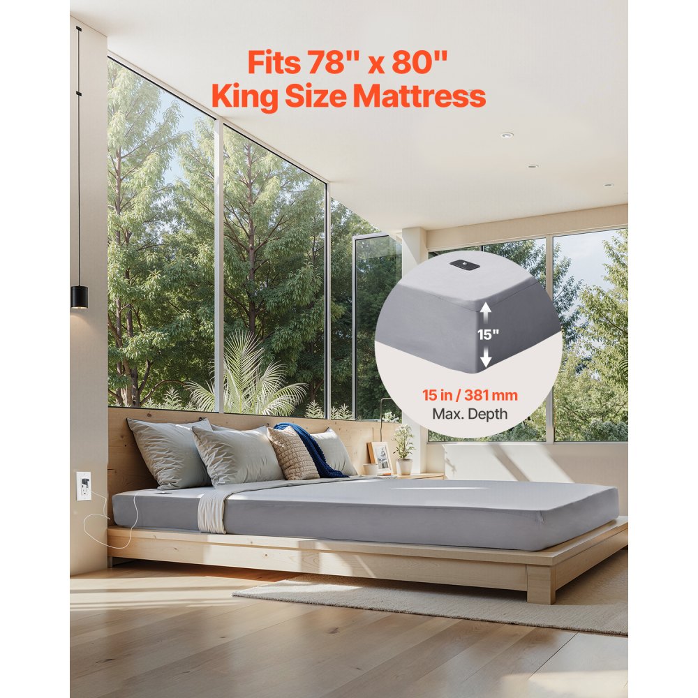 VEVOR Grounding Sheets, King Size, 90% Cotton + 10% Pure Silver Fiber, Earth Grounded Fitted Bed Sheets, with Grounding Cord & Tester, for Improved Sleep & Wellness (Gray, King - 1981 x 2030 x 5 mm)