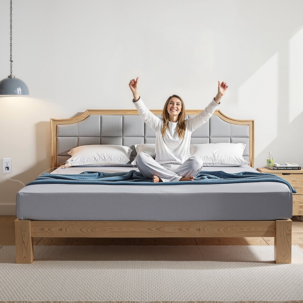 VEVOR Grounding Sheets, King Size, 90% Cotton + 10% Pure Silver Fiber, Earth Grounded Fitted Bed Sheets, with Grounding Cord & Tester, for Improved Sleep & Wellness (Gray, King - 1981 x 2030 x 5 mm)