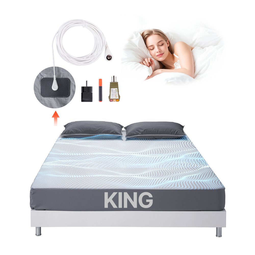 VEVOR Grounding Sheets, King Size, 90% Cotton + 10% Pure Silver Fiber, Earth Grounded Fitted Sheets, with Grounding Cord & Tester, for Improved Sleep & Wellness (Gray, King - 1981.2 x 2032 x 381 mm)