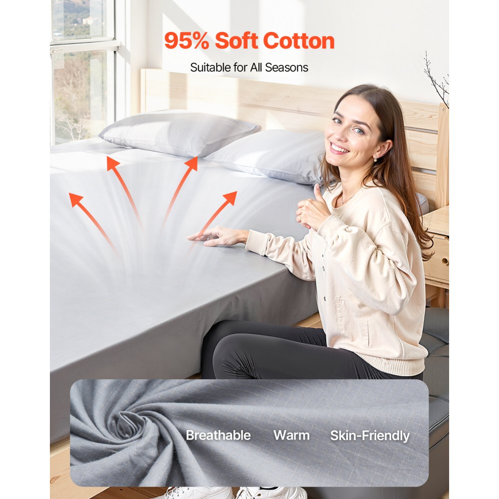 VEVOR Grounding Sheets, King Size, 95% Cotton + 5% Pure Silver Fiber, Earth Grounded Fitted Bed Sheets, with Grounding Cord & Tester, for Improved Sleep & Wellness (Gray, King - 1981 x 2030 x 5 mm)