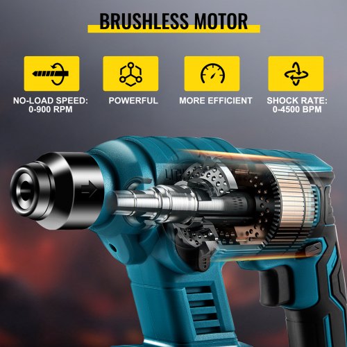 VEVOR SDS-Plus Rotary Hammer Drill, 900 rpm & 450 bpm Electric Hammer, 2 Functions Include Drilling & Hammer Drilling, Cordless Drill Kit w/ Drill Bits & Case Ideal for Concrete, Steel, and Wood