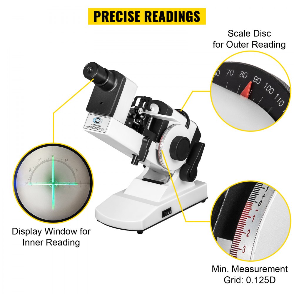 VEVOR Manual Lensometer Optical, NJC-4 Lensmeter Manual, ±25D Vertex Diopter Range Manual Optical Focimeter, ±5D Eyepiece Range External Reading Lensometer for Spectacles Measuring AC/DC Power 110V