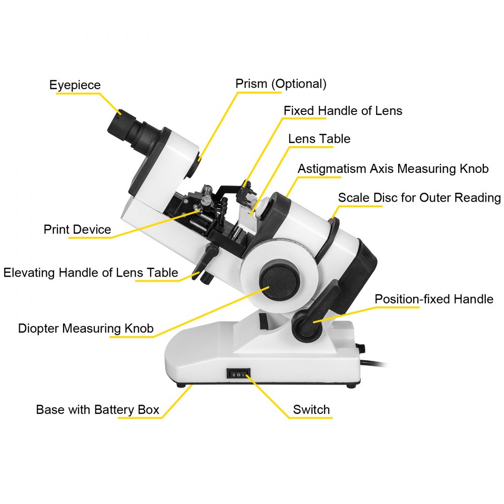 VEVOR Manual Lensometer Optical, NJC-4 Lensmeter Manual, ±25D Vertex Diopter Range Manual Optical Focimeter, ±5D Eyepiece Range External Reading Lensometer for Spectacles Measuring AC/DC Power 110V