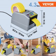 VEVOR ZCUT-9 Automatisk Tape Dispenser Selvklæbende Elektrisk Tapeskærer Emballagemaskine Tapeskæremaskine 6-60 mm Tape Bredde