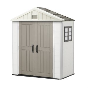 VEVOR Outdoor Storage Shed, 4x8 Ft, Heavy-Duty Resin Tool Shed, with Reinforced Floor, Skylight, Lockable Door, Weather Resistant, 152 Cu. Ft. for Garden Tools, Lawn Mower, Bike, Backyard, Patio, Grey | VEVOR US