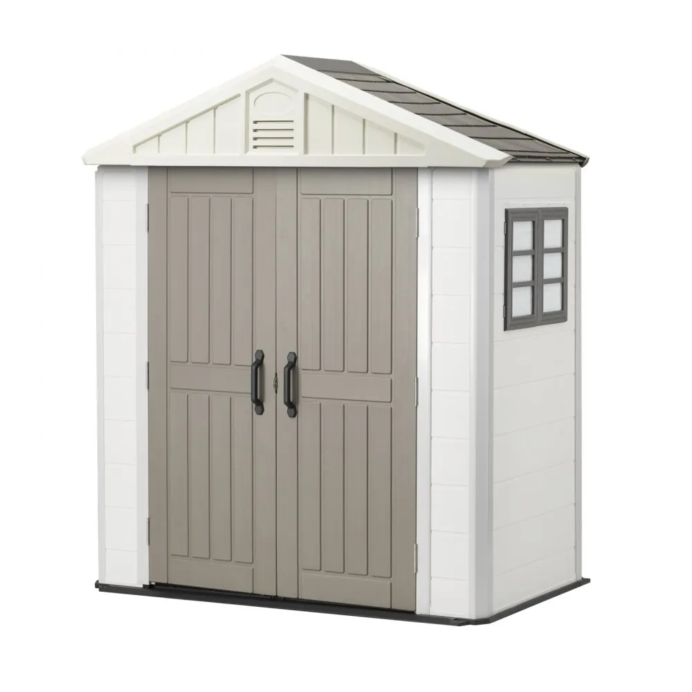 VEVOR Outdoor Storage Shed, 4x8 Ft, Heavy-Duty Resin Tool Shed, with Reinforced Floor, Skylight, Lockable Door, Weather Resistant, 152 Cu. Ft. for Garden Tools, Lawn Mower, Bike, Backyard, Patio, Grey