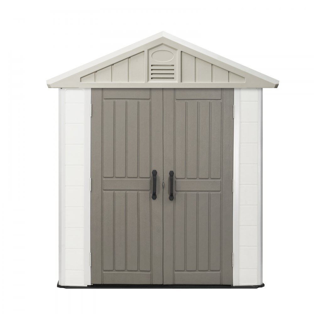 VEVOR Outdoor Storage Shed, 4x8 Ft, Heavy-Duty Resin Tool Shed, with Reinforced Floor, Skylight, Lockable Door, Weather Resistant, 152 Cu. Ft. for Garden Tools, Lawn Mower, Bike, Backyard, Patio, Grey